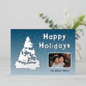 クリスマスツリー雪ファミリーフォトシルバー 箔シーズンカード (立ち正面)