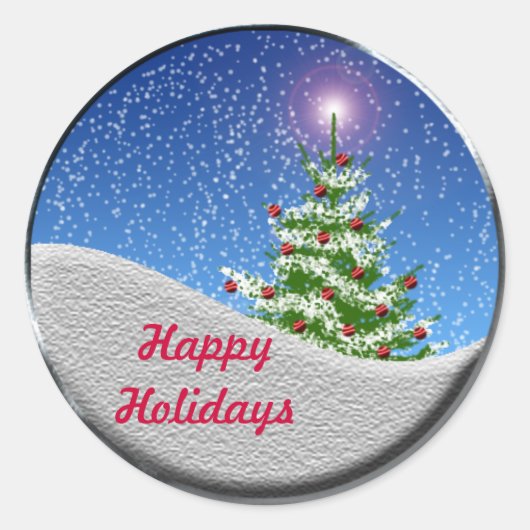 クリスマスツリー雪ホリデーシーズンカードシール ラウンドシール (正面)
