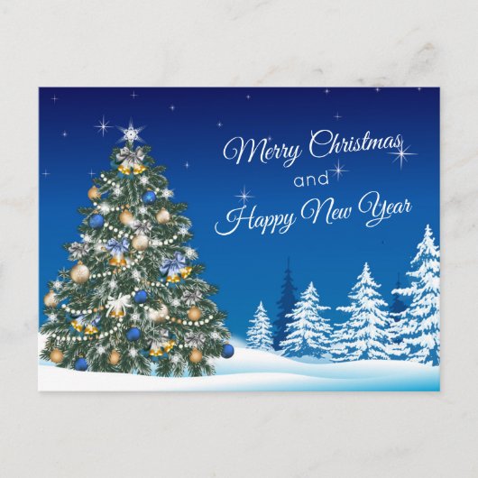 クリスマスツリー雪メリークリスマスビジネス ポストカード (正面)