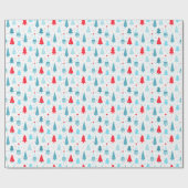 クリスマスツリー青い赤いピンクの包装紙 ラッピングペーパー (フラット)