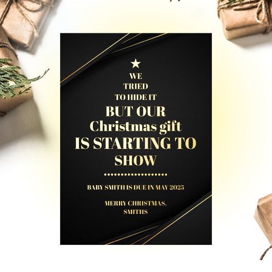 クリスマスツリー非写真妊娠のお知らせ 箔シーズンカード