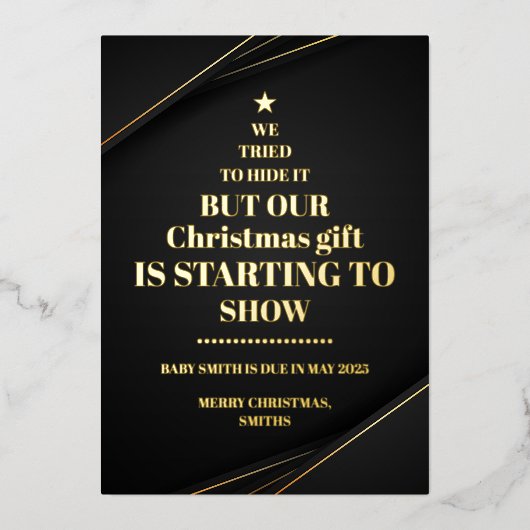 クリスマスツリー非写真妊娠のお知らせ 箔シーズンカード (正面)