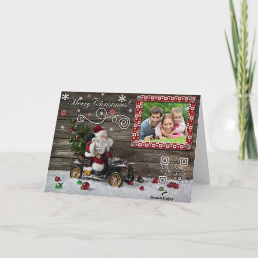 クリスマスツリー音楽写真カードとのヴィンテージサンタ シーズンカード (正面)