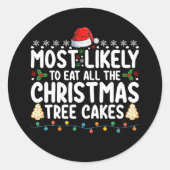 クリスマスツリー食べのケーキを全部買う可能性が高い ラウンドシール (正面)