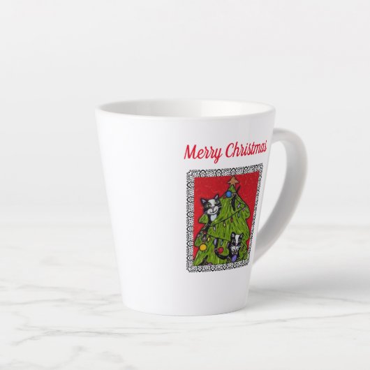 クリスマスツリー飾に二匹の猫登山 カフェラテマグ (右アングル)