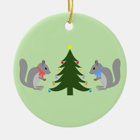 クリスマスツリー飾のリス名前をカスタムする セラミックオーナメント (正面)