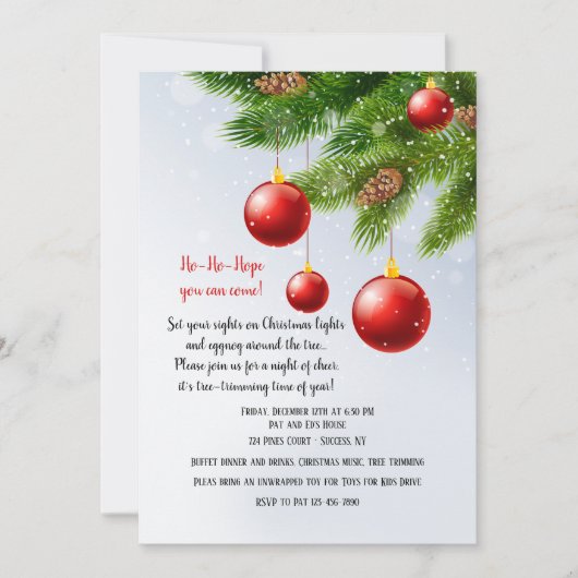 クリスマスツリー飾り付けパーティーの招待状 招待状 (正面)