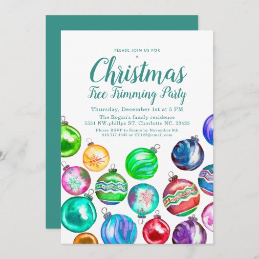クリスマスツリー飾り付けパーティー 招待状 (正面/裏面)