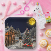 クリスマスツリー飾り サンタのスレッジ コテージ 雪だるま ペーパープレート (パーティー)