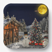 クリスマスツリー飾り サンタのスレッジ コテージ 雪だるま ペーパープレート (正面)