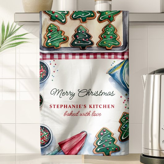 クリスマスツリー飾クッキーパーソナライズされた キッチンタオル