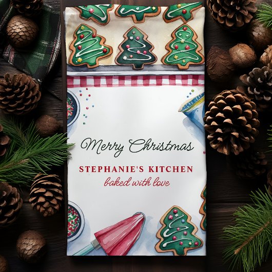 クリスマスツリー飾クッキーパーソナライズされた キッチンタオル