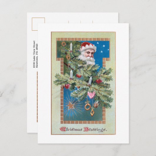 クリスマスツリー飾付きヴィンテージ ポストカード (正面/裏面)