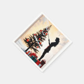 クリスマスツリー飾付き女のシルエット スタンダードカクテルナプキン (角)