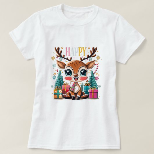 クリスマスツリー鮮やかに色の贈り物、ファッション Tシャツ (デザイン正面)