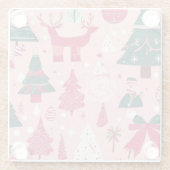 クリスマスツリー鹿のスノーフレークのピンクの装飾用クッション ガラスコースター (裏面)