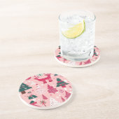 クリスマスツリー鹿のスノーフレークのピンクの装飾用クッション コースター (側面)