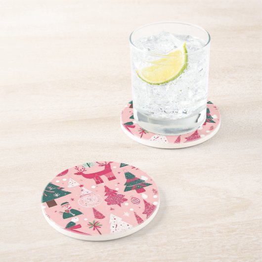 クリスマスツリー鹿のスノーフレークのピンクの装飾用クッション コースター (側面)