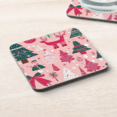 クリスマスツリー鹿のスノーフレークのピンクの装飾用クッション コースター (左側)