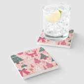 クリスマスツリー鹿のスノーフレークのピンクの装飾用クッション ストーンコースター (横)