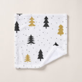 クリスマスツリー黒い金ゴールドパターンタオル バスタオルセット (ウォッシュタオル)