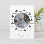 クリスマスツリー黒と白メリーの家族の写真ホー シーズンカード (スタンド正面)