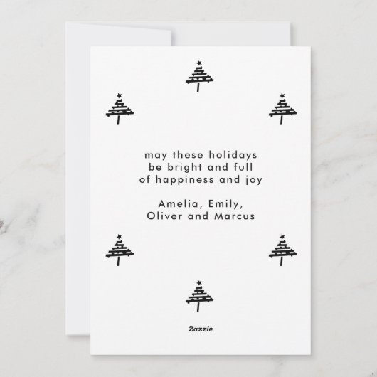 クリスマスツリー黒と白メリーの家族の写真ホー シーズンカード (裏面)