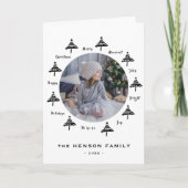 クリスマスツリー黒と白メリーの家族写真 シーズンカード (正面)