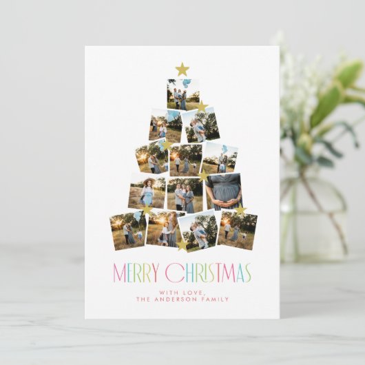 クリスマスツリー13フォトコラージクリスマスカード シーズンカード (スタンド正面)
