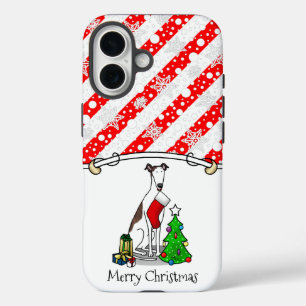 クリスマスツリー2グレイハウンド(ブリンドルホワイト)犬のおもしろい iPhone 16ケース