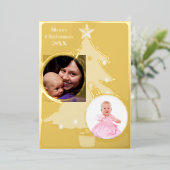 クリスマスツリー2枚の写真クリスマス20XX 箔シーズンカード (立ち正面)