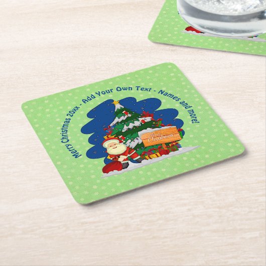 クリスマスツリー20xx付きサンタ追加文字 スクエアペーパーコースター (アングル)