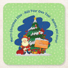 クリスマスツリー20xx付きサンタ追加文字 スクエアペーパーコースター