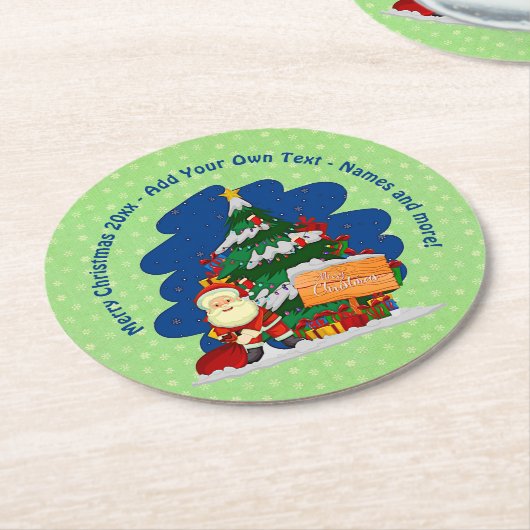 クリスマスツリー20xx付きサンタ追加文字 ラウンドペーパーコースター (アングル)