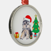 クリスマスツリー、かわいいヨークシャーの子犬とギフト メタルオーナメント (右)