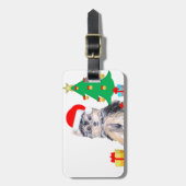 クリスマスツリー、かわいいヨークシャーの子犬とギフト ラゲッジタグ (正面縦)