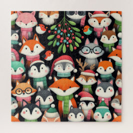 クリスマスツリー かわいい カラフルな ヤドリギ キツネ ジグソーパズル