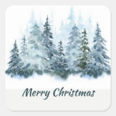クリスマスツリー もみの木 冬の雪 カスタムデザイン スクエアシール (正面)