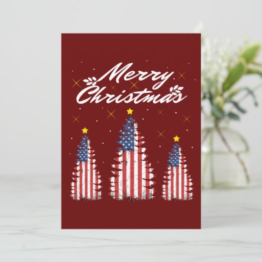 クリスマスツリー アメリカ国旗  招待状 (スタンド正面)