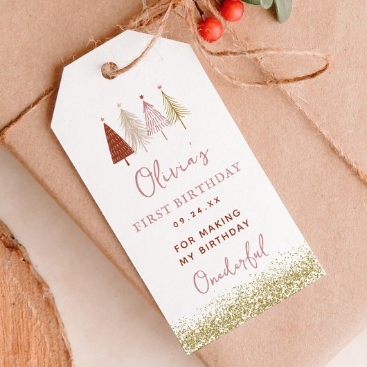 クリスマスツリー ウィンター ガール 1歳の誕生日 ありがとう ギフトタグ