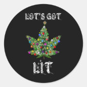 クリスマスツリー ウィード リーフ ポット Thc ギフトTシャツ ラウンドシール (正面)