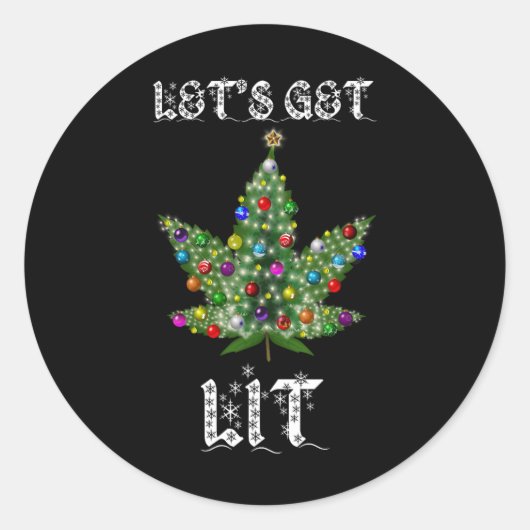 クリスマスツリー ウィード リーフ ポット Thc ギフトTシャツ ラウンドシール (正面)