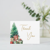 クリスマスツリー エレガント ゴールド スクリプト ビジネス サンキューカード (スタンド正面)