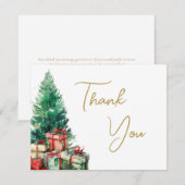 クリスマスツリー エレガント ゴールド スクリプト ビジネス サンキューカード (正面/裏面)