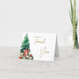 クリスマスツリー エレガント ゴールド スクリプト ビジネス サンキューカード