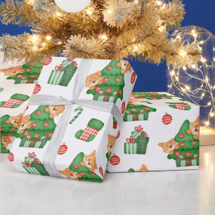 クリスマスツリー、オーナメント、猫 ラッピングペーパー