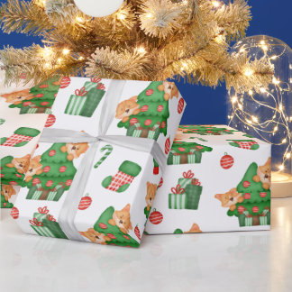 クリスマスツリー、オーナメント、猫 ラッピングペーパー
