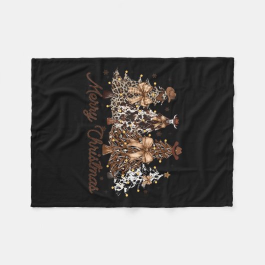 クリスマスツリー カウボーイ ウェスタン メリークリスマス ホリデー フリースブランケット (正面(横))