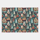 クリスマスツリー、キャンディランド州の家、雪の結晶セット ラッピングペーパーシート (正面2)