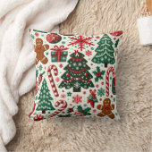 クリスマスツリー、キャンディーケーン、ジンジャーブレッドマン クッション (ブランケット)